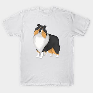 White, Black & Tan Rough Collie Dog T-Shirt